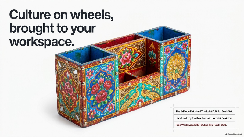 Hand-painted Pakistani Truck Art desk gift set